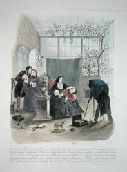 Illustration fra Visitation of a London Exquisite to his Maiden Tants in the Country, udgivet 1859 (se også 203629-31)